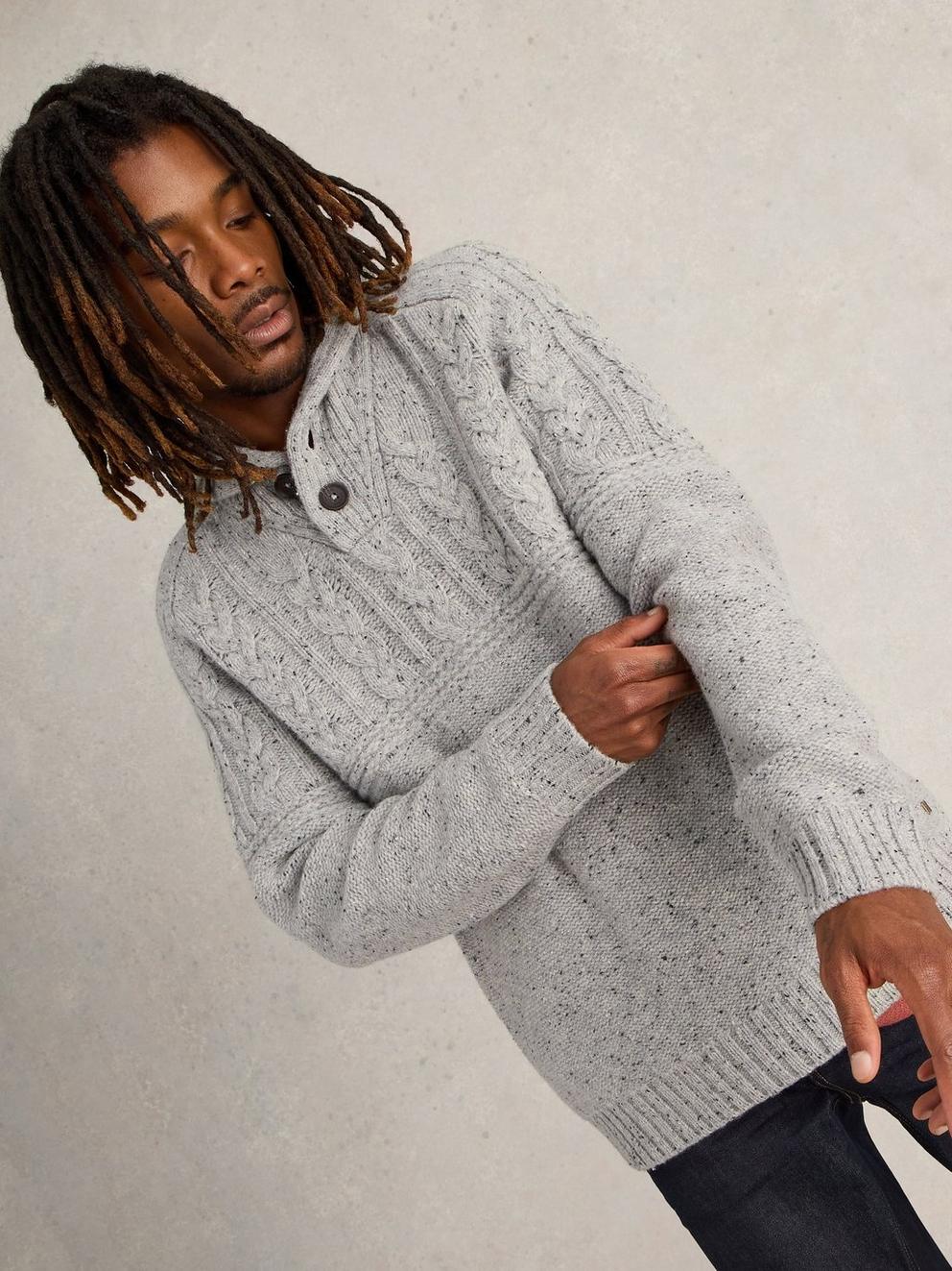 Berkley Shawl Wool Neck Jumper in LGT GREY - LIFESTYLE