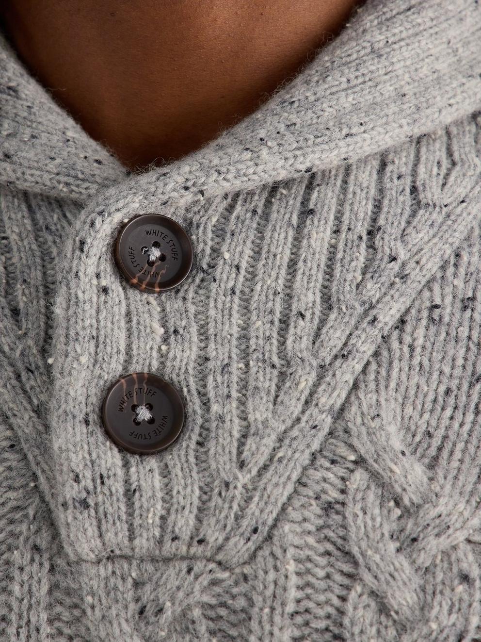 Berkley Shawl Wool Neck Jumper in LGT GREY - MODEL DETAIL