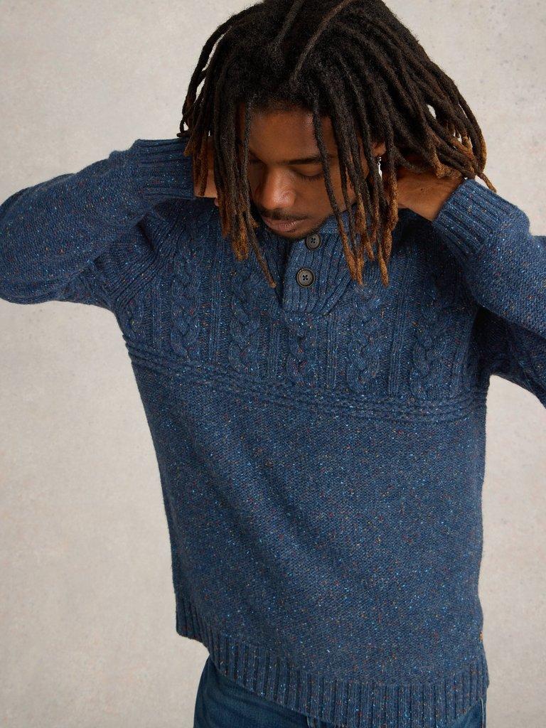 Berkley Shawl Wool Neck Jumper in NAVY MULTI - LIFESTYLE