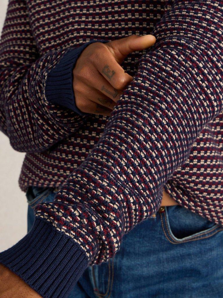 Tuck Stitch Crew in PLUM MLT - MODEL DETAIL