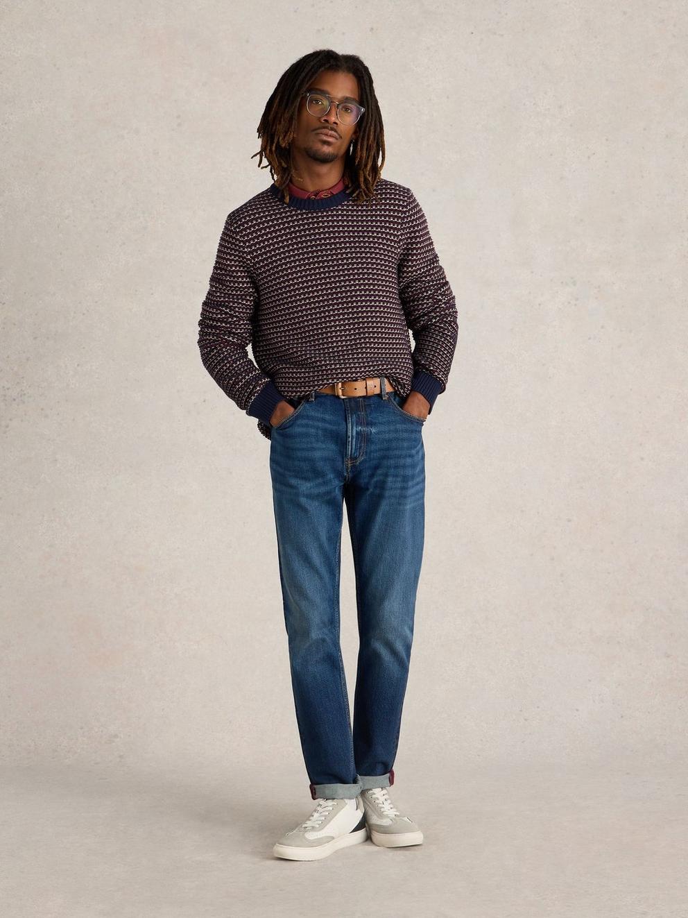 Tuck Stitch Crew in PLUM MLT - MODEL FRONT