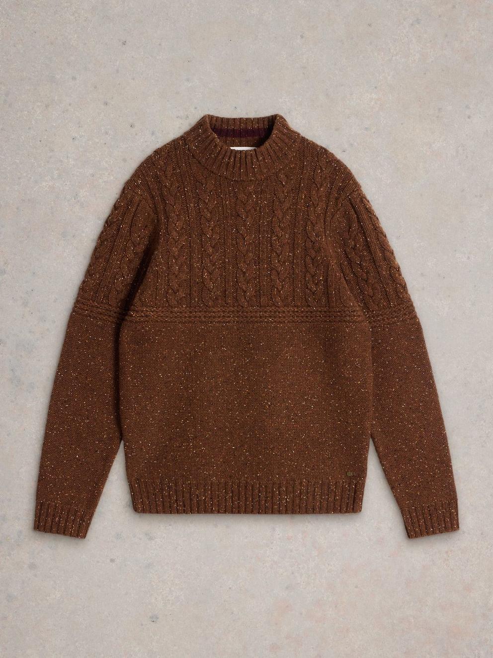 Berkley Wool Crew Neck Jumper in BROWN MLT - FLAT FRONT