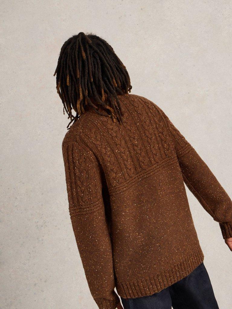 Berkley Wool Crew Neck Jumper in BROWN MLT - MODEL BACK