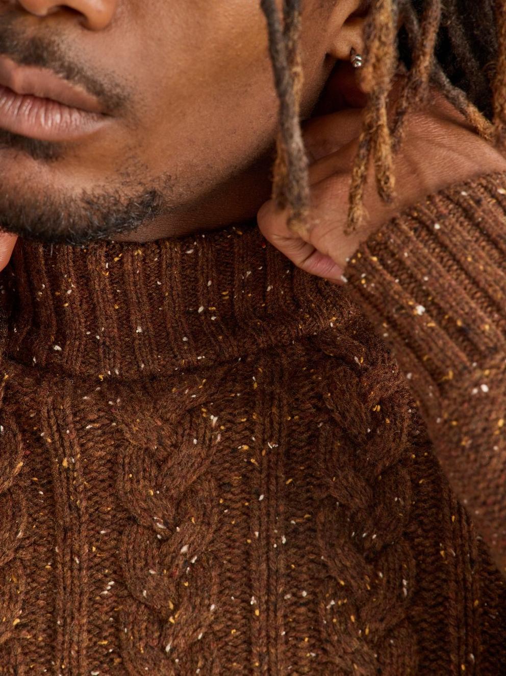 Berkley Wool Crew Neck Jumper in BROWN MLT - MODEL DETAIL