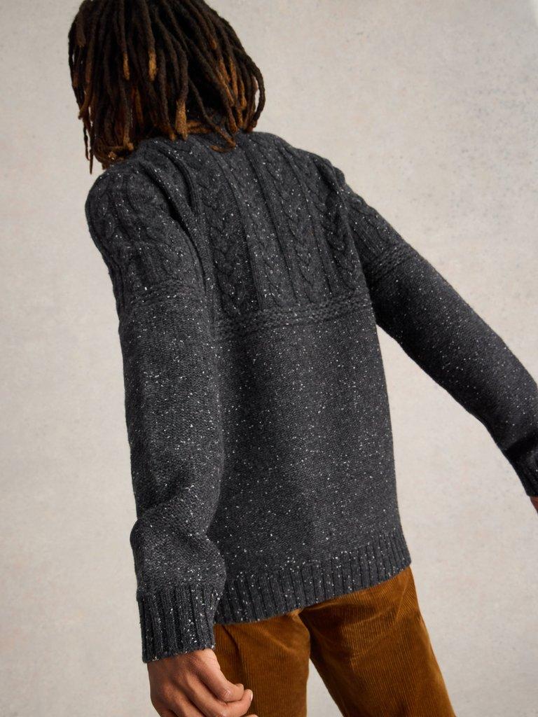 Berkley Wool Crew Neck Jumper in CHARC GREY - MODEL BACK