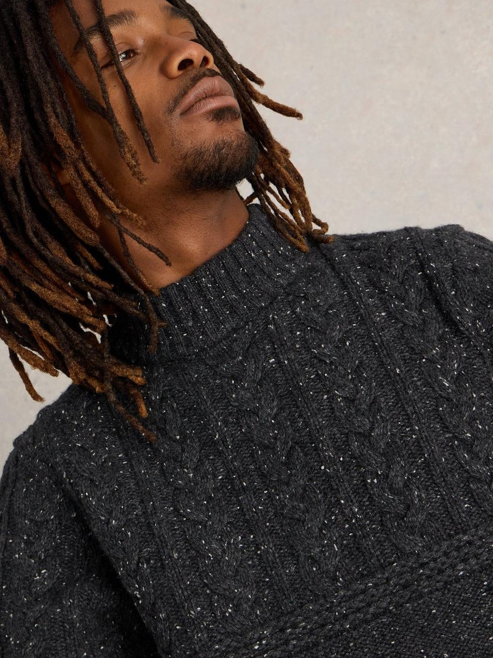 Berkley Wool Crew Neck Jumper in CHARC GREY - MODEL DETAIL