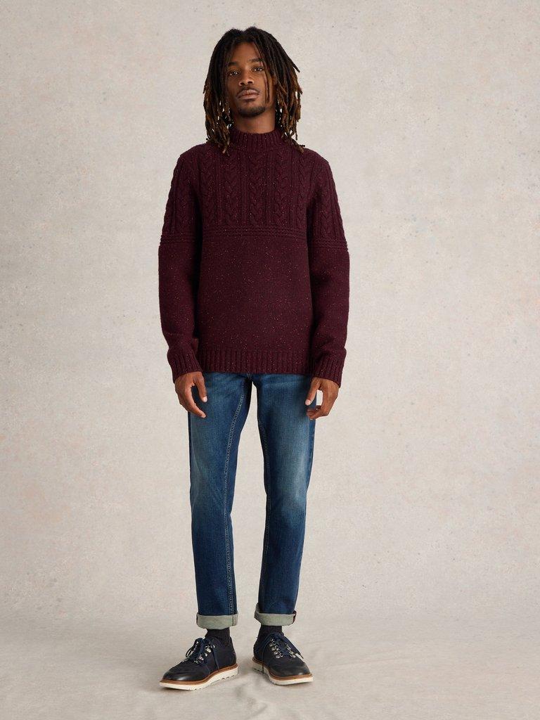 Berkley Wool Crew Neck Jumper in PLUM MLT - MODEL FRONT