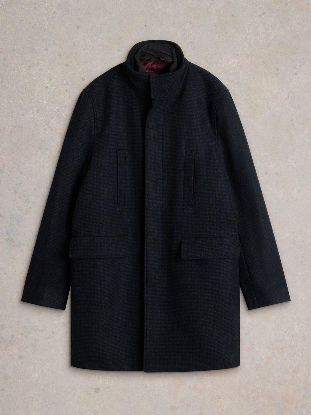 Wool Funnel Neck Coat in DARK NAVY - FLAT FRONT