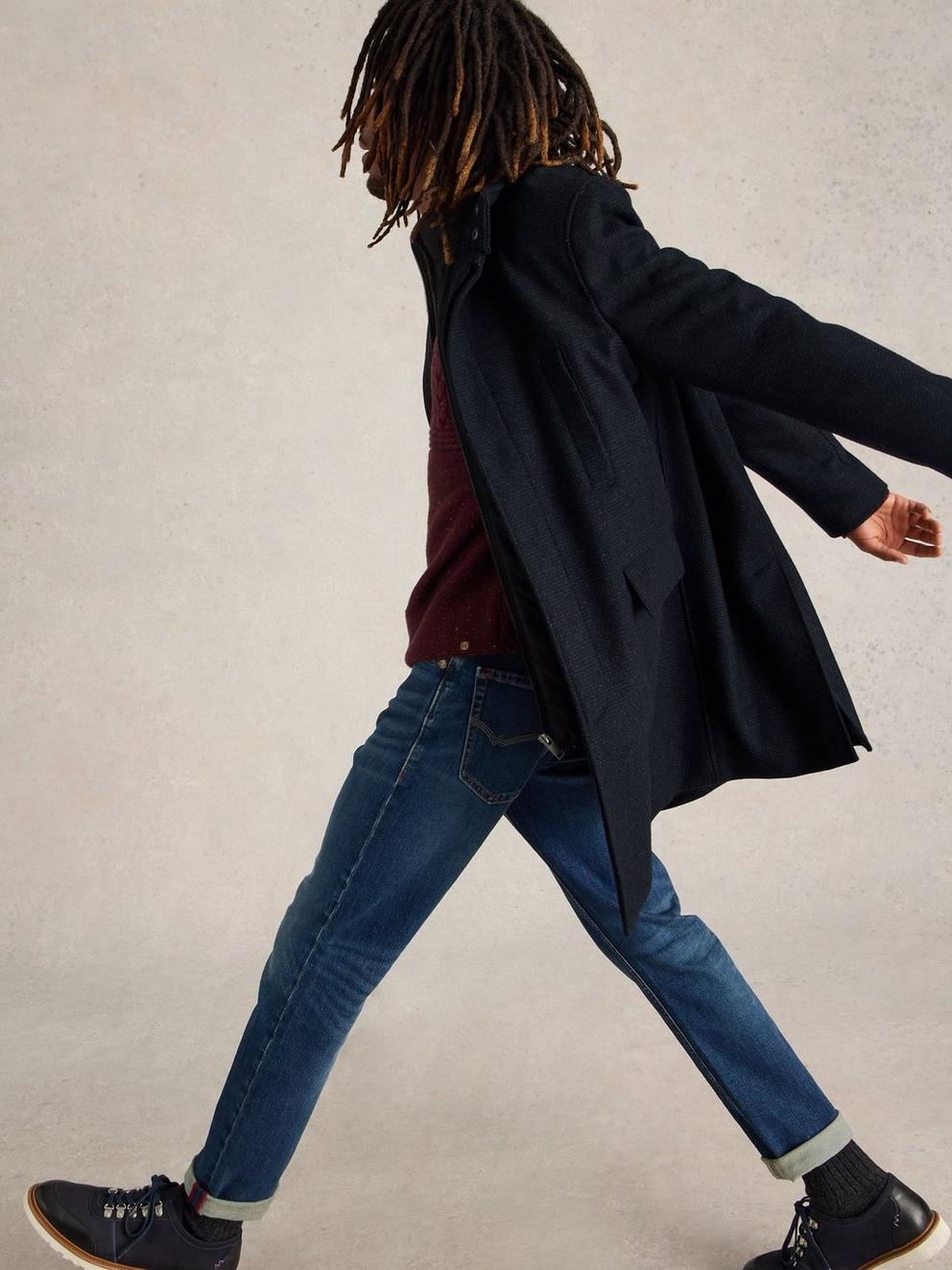 Wool Funnel Neck Coat in DARK NAVY - LIFESTYLE