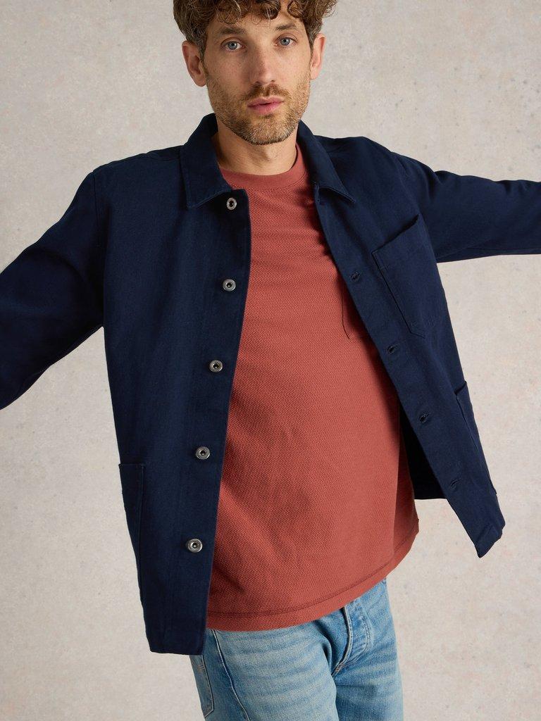 Kynman Workwear Cotton Jacket in DARK NAVY - MODEL DETAIL