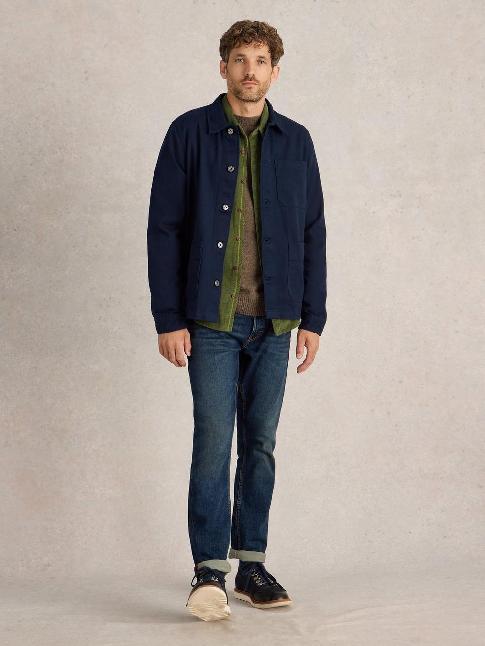 Kynman Workwear Cotton Jacket in DARK NAVY - MODEL FRONT