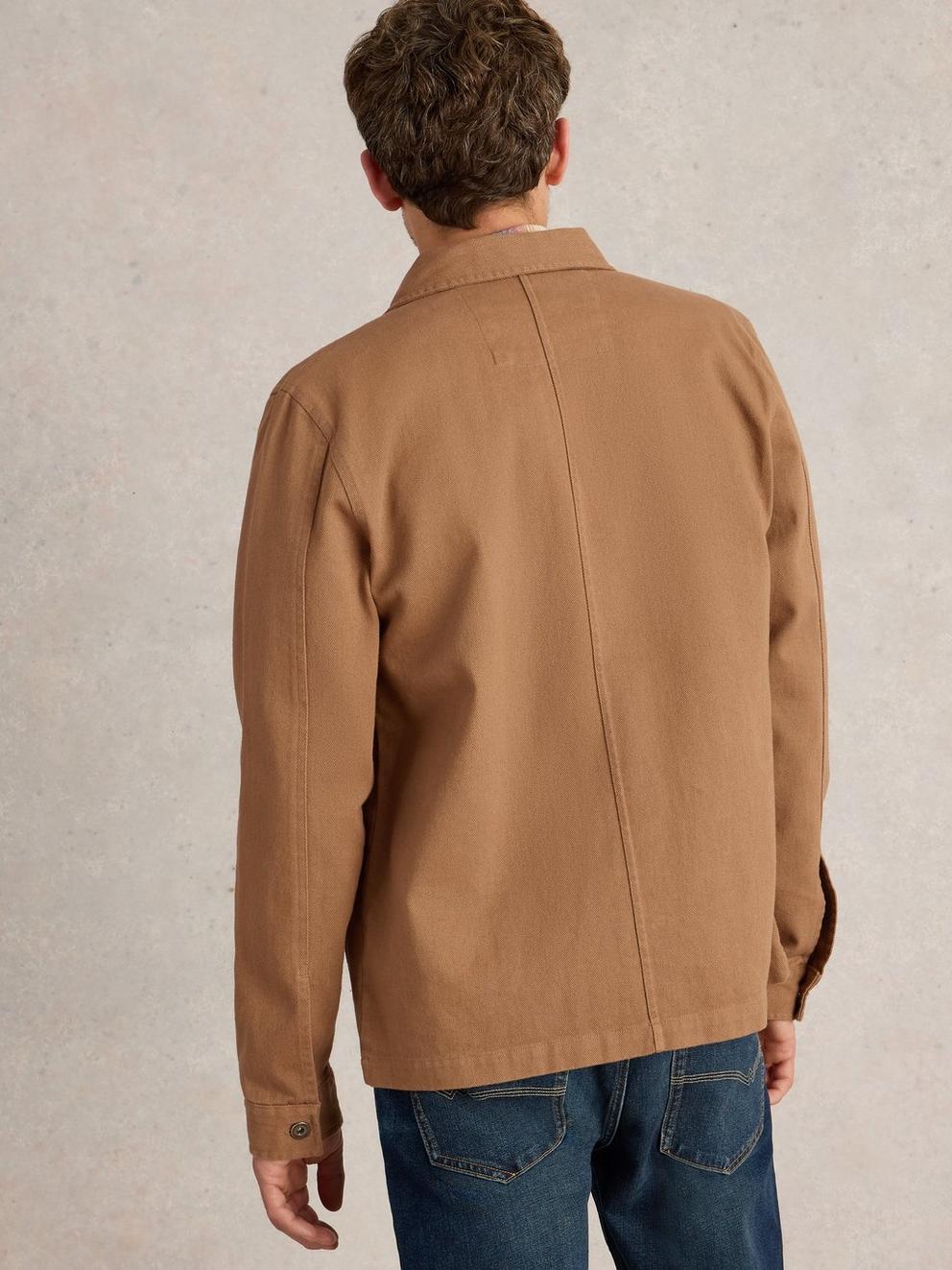 Kynman Workwear Cotton Jacket in DARK TAN - MODEL BACK