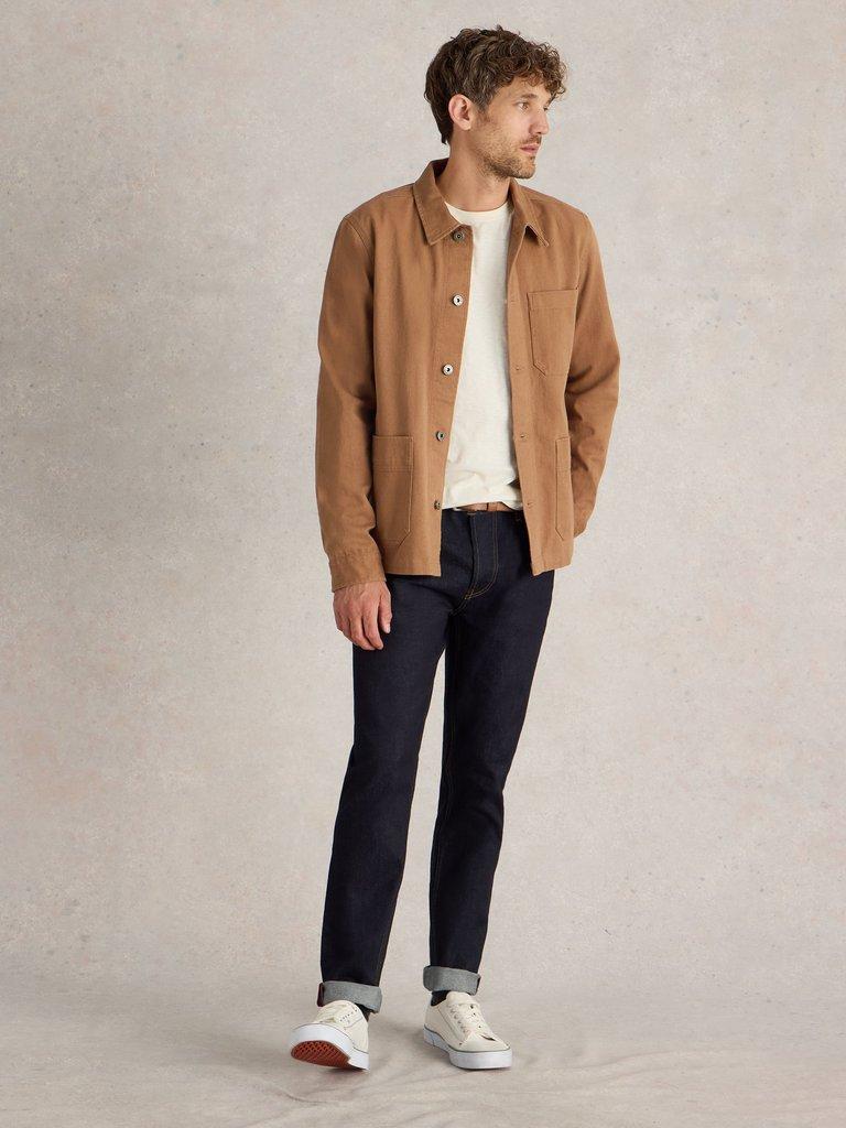 Kynman Workwear Cotton Jacket in DARK TAN - MODEL FRONT