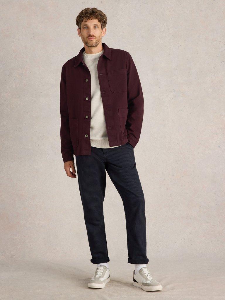 Kynman Workwear Cotton Jacket in DK PLUM - MODEL FRONT