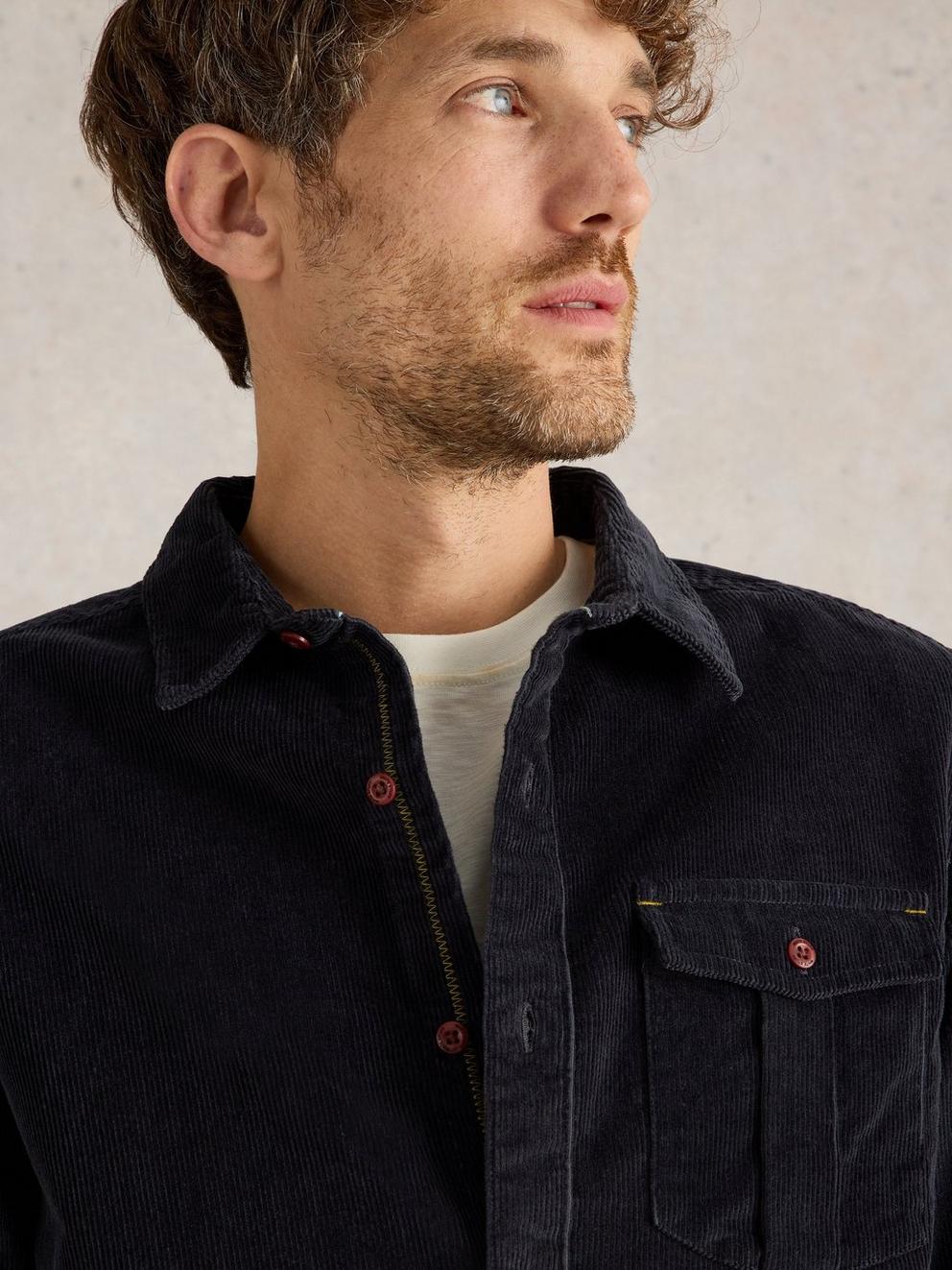 Griffin Cord Shirt in DARK NAVY - MODEL DETAIL