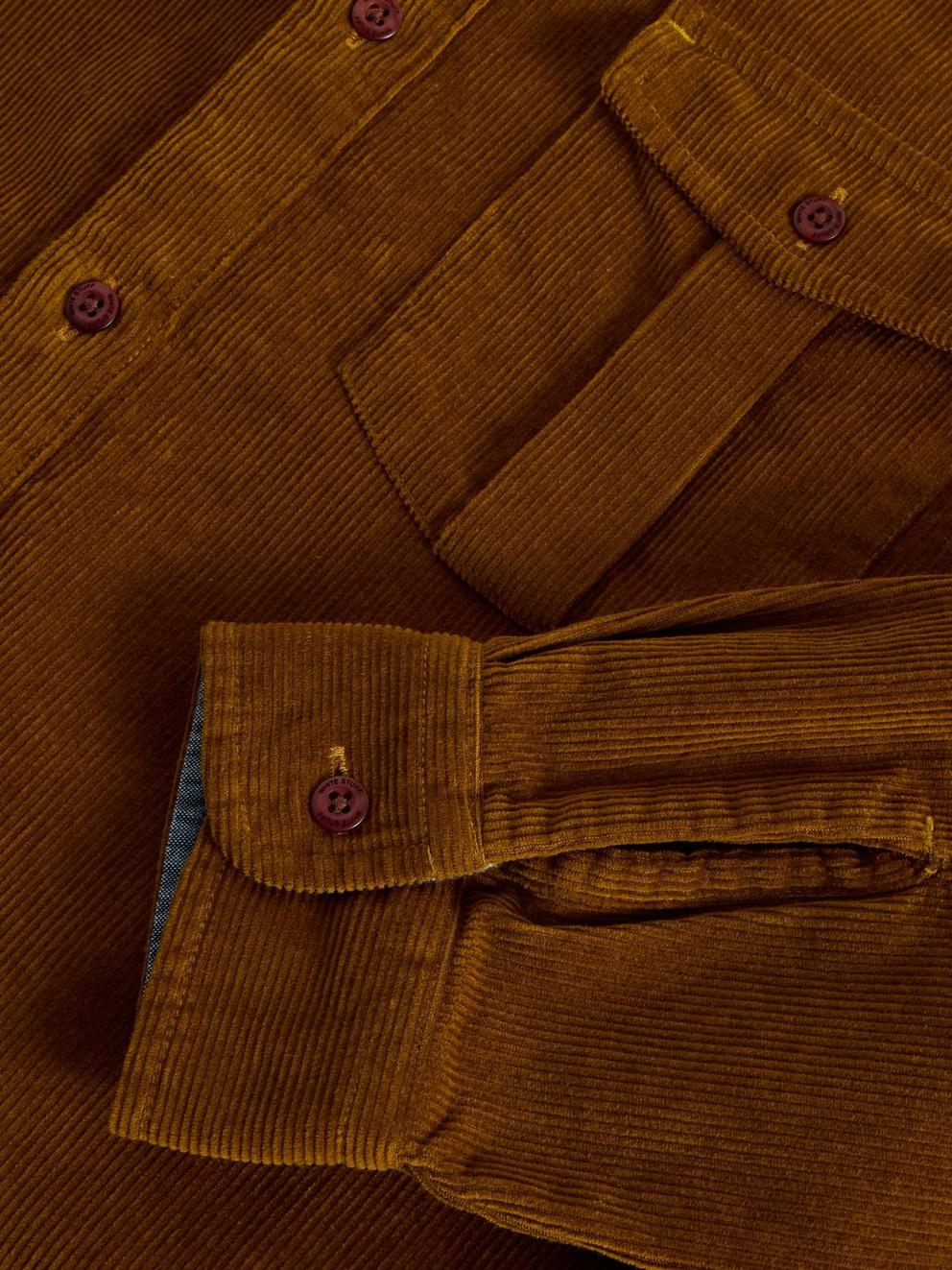 Griffin Cord Shirt in MID BROWN - FLAT DETAIL