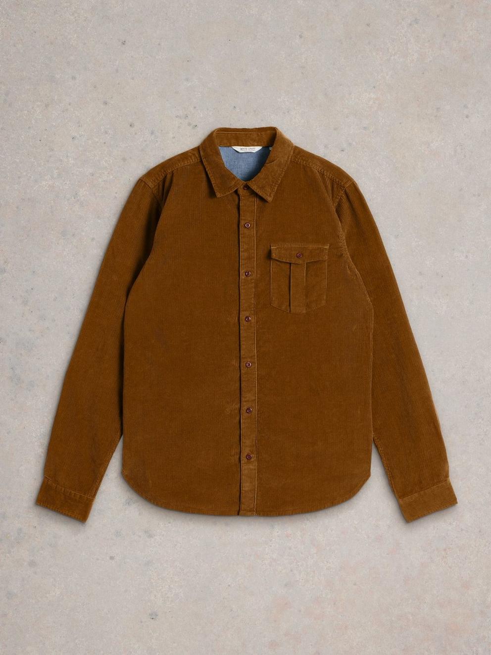 Griffin Cord Shirt in MID BROWN - FLAT FRONT