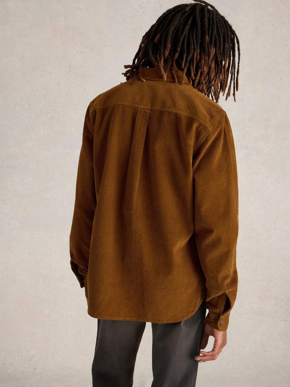 Griffin Cord Shirt in MID BROWN - MODEL BACK