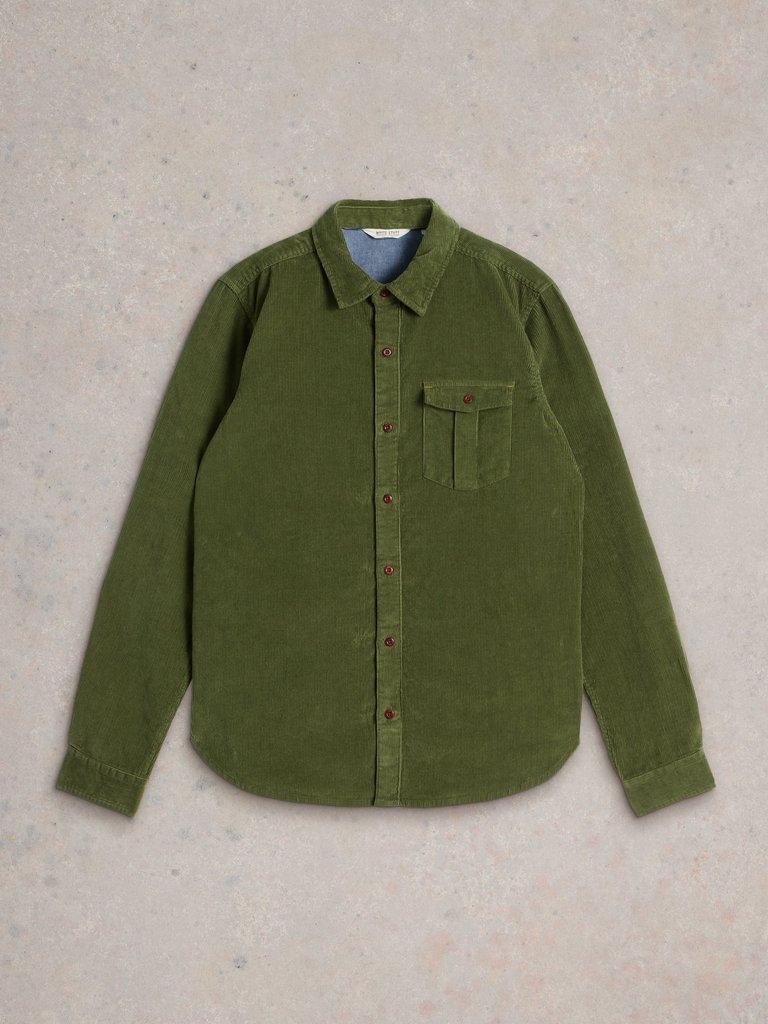 Griffin Cord Shirt in MID GREEN - FLAT FRONT