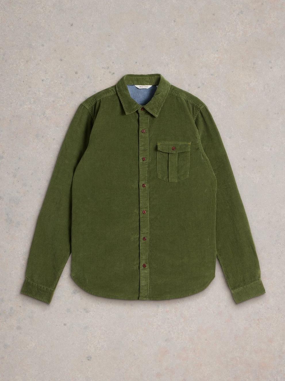 Griffin Cord Shirt in MID GREEN - FLAT FRONT