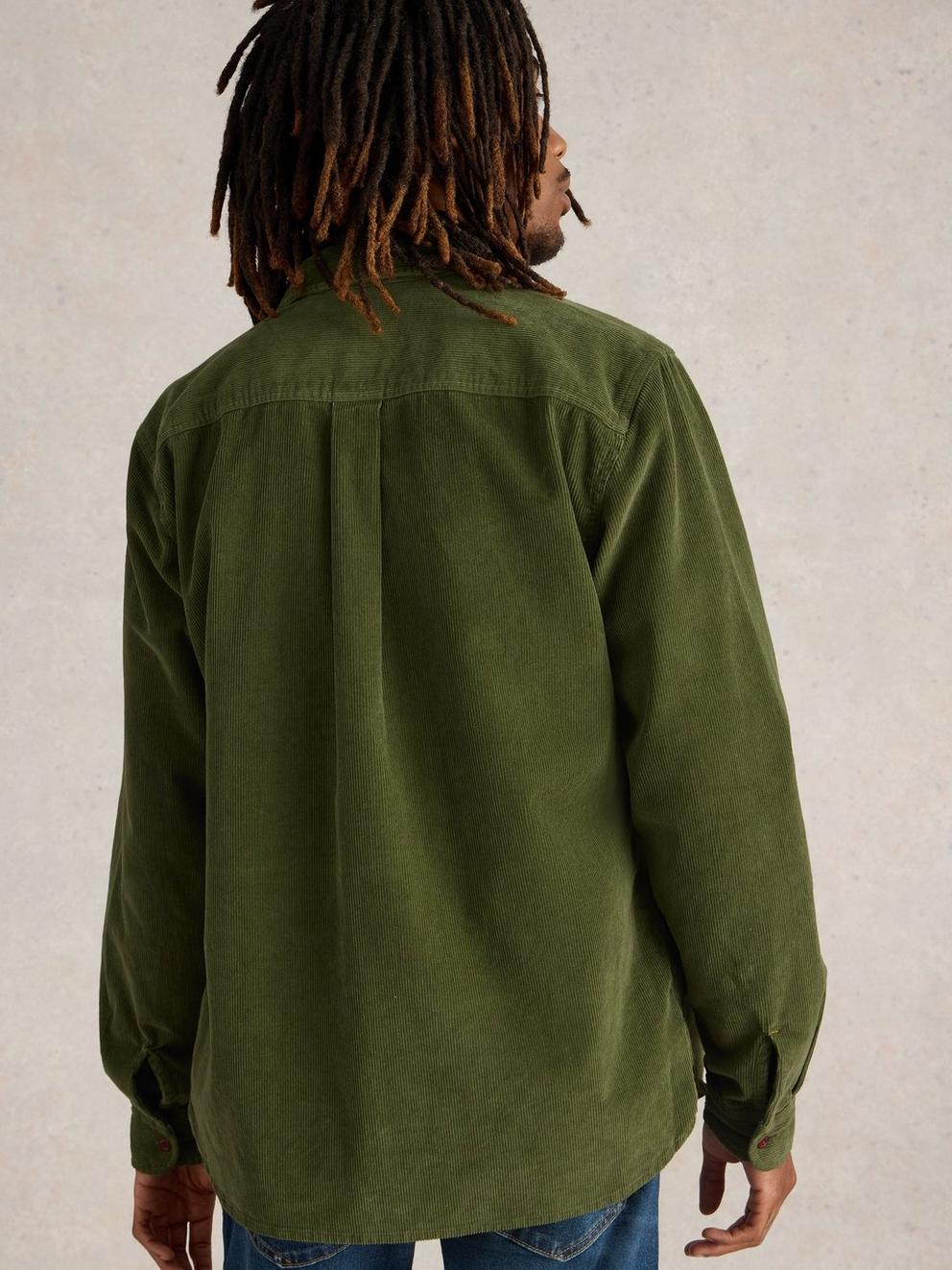 Griffin Cord Shirt in MID GREEN - MODEL BACK