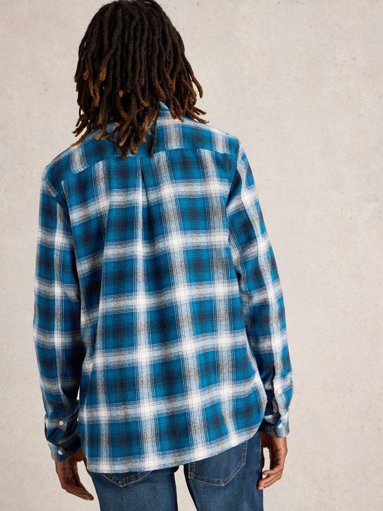 Moxley Flannel Checked Shirt in BLUE MLT - MODEL BACK