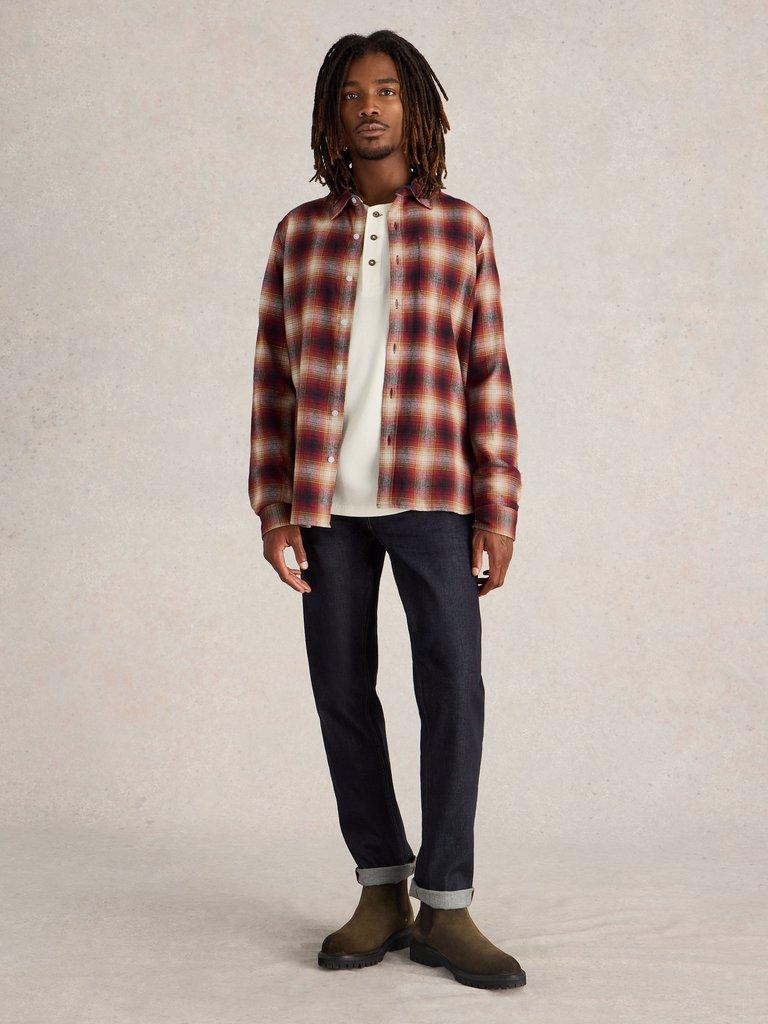 Moxley Flannel Checked Shirt in RED MLT - MODEL FRONT