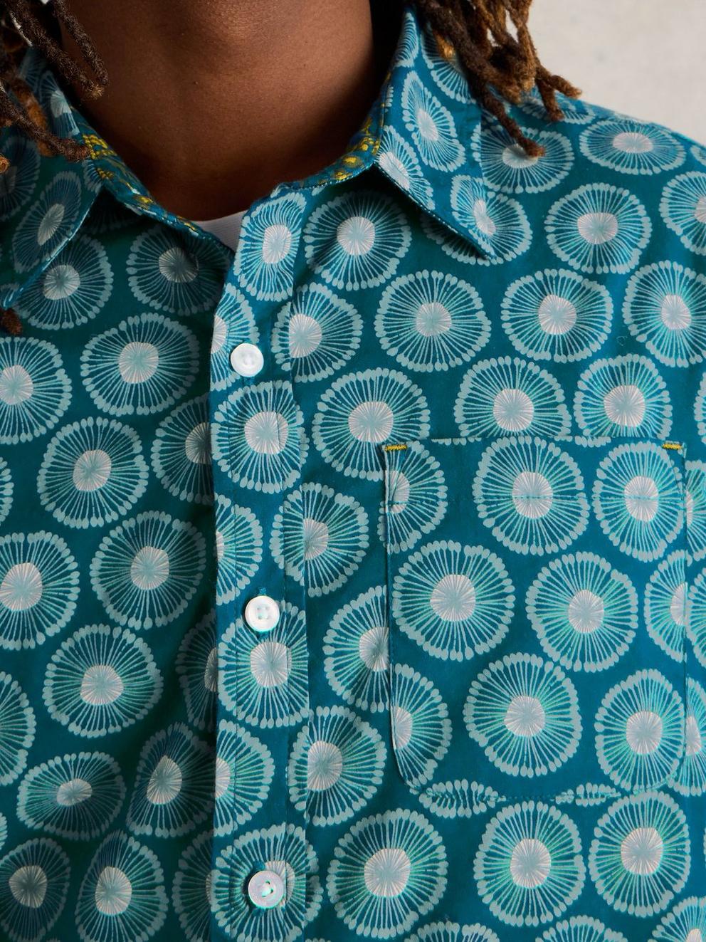 Sprig Spot Printed Shirt in BLUE MLT - MODEL DETAIL