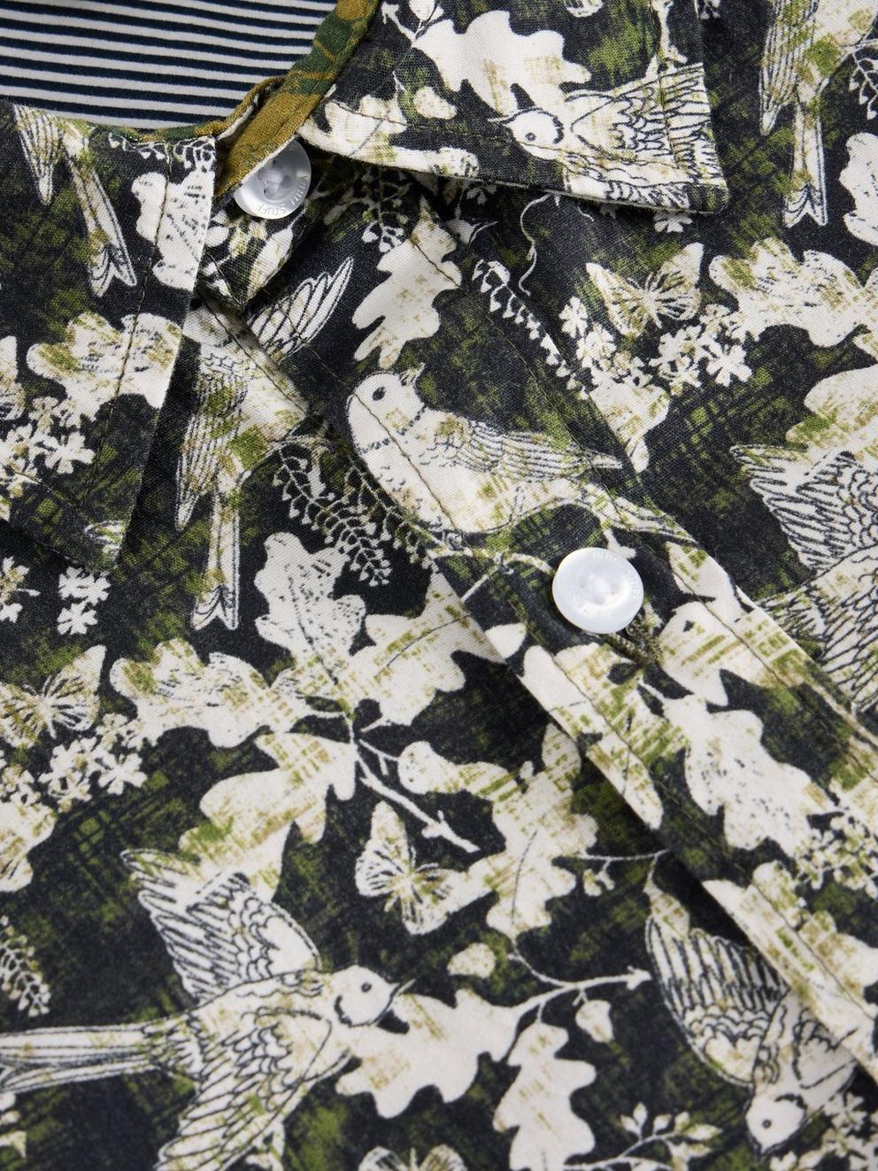 Hawthorn Bird Printed Shirt in BLK MLT - FLAT DETAIL