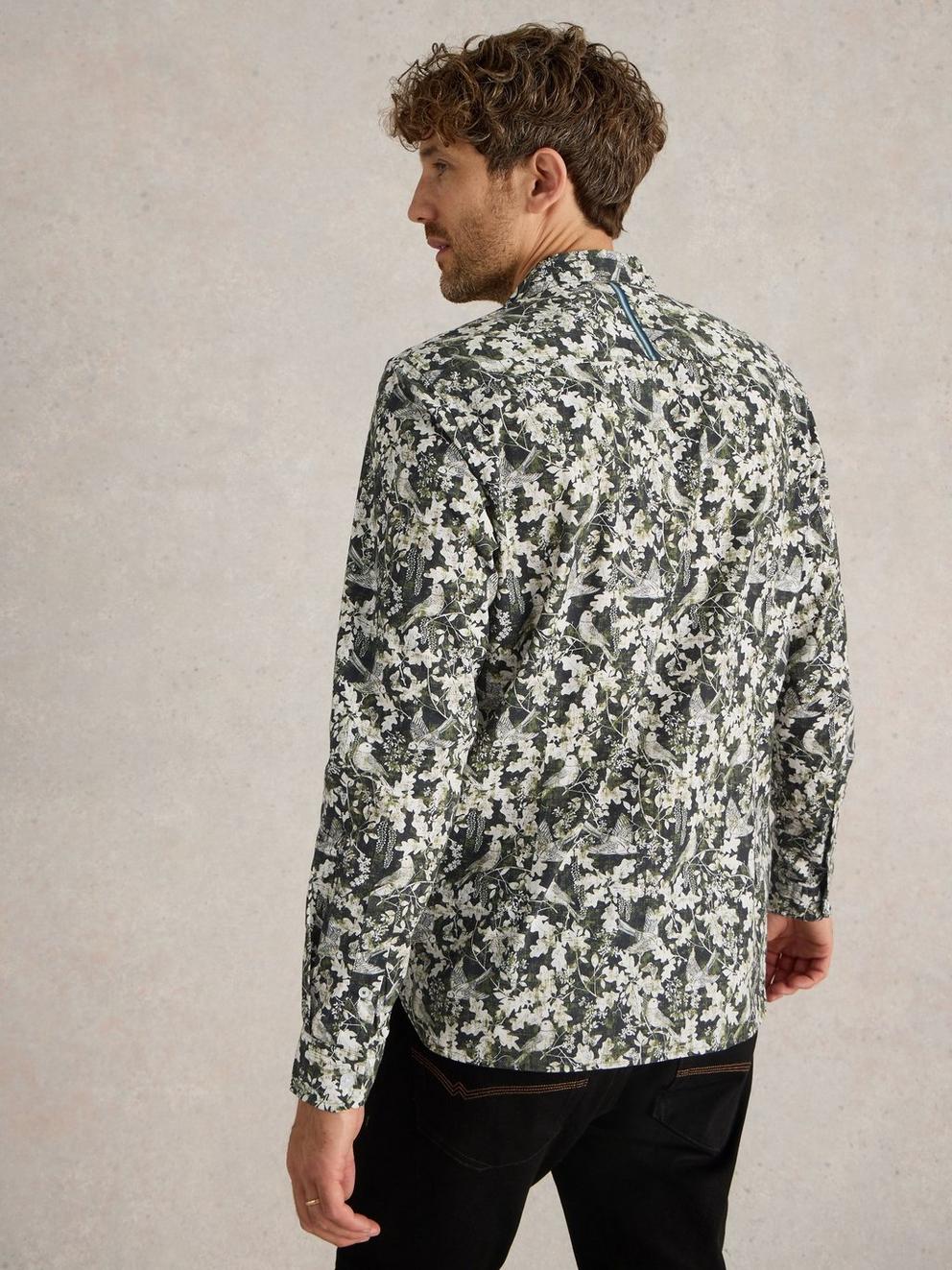 Hawthorn Bird Printed Shirt in BLK MLT - MODEL BACK