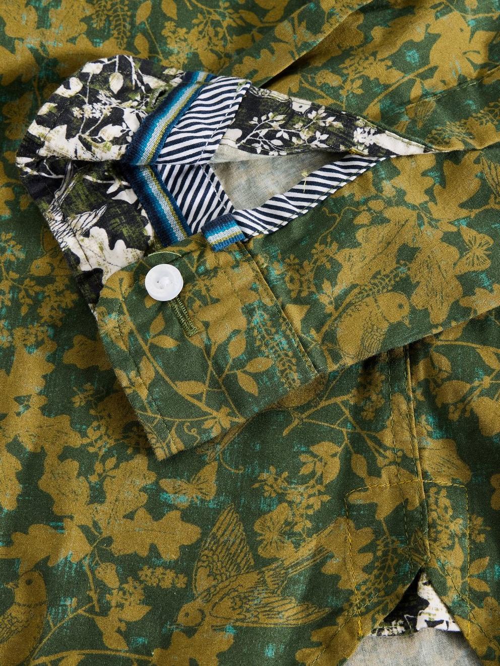 Hawthorn Bird Printed Shirt in GREEN MLT - FLAT DETAIL