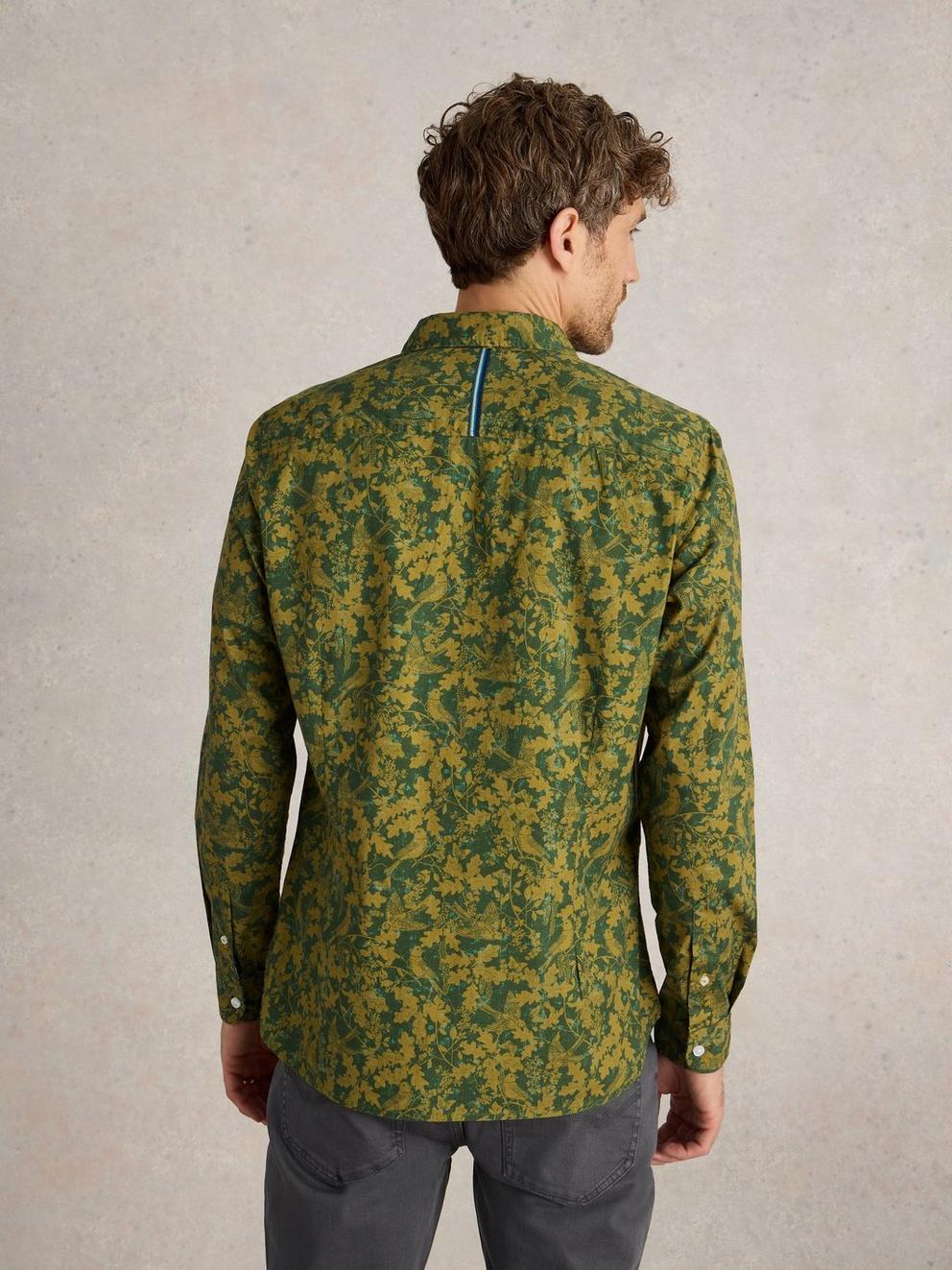 Hawthorn Bird Printed Shirt in GREEN MLT - MODEL BACK