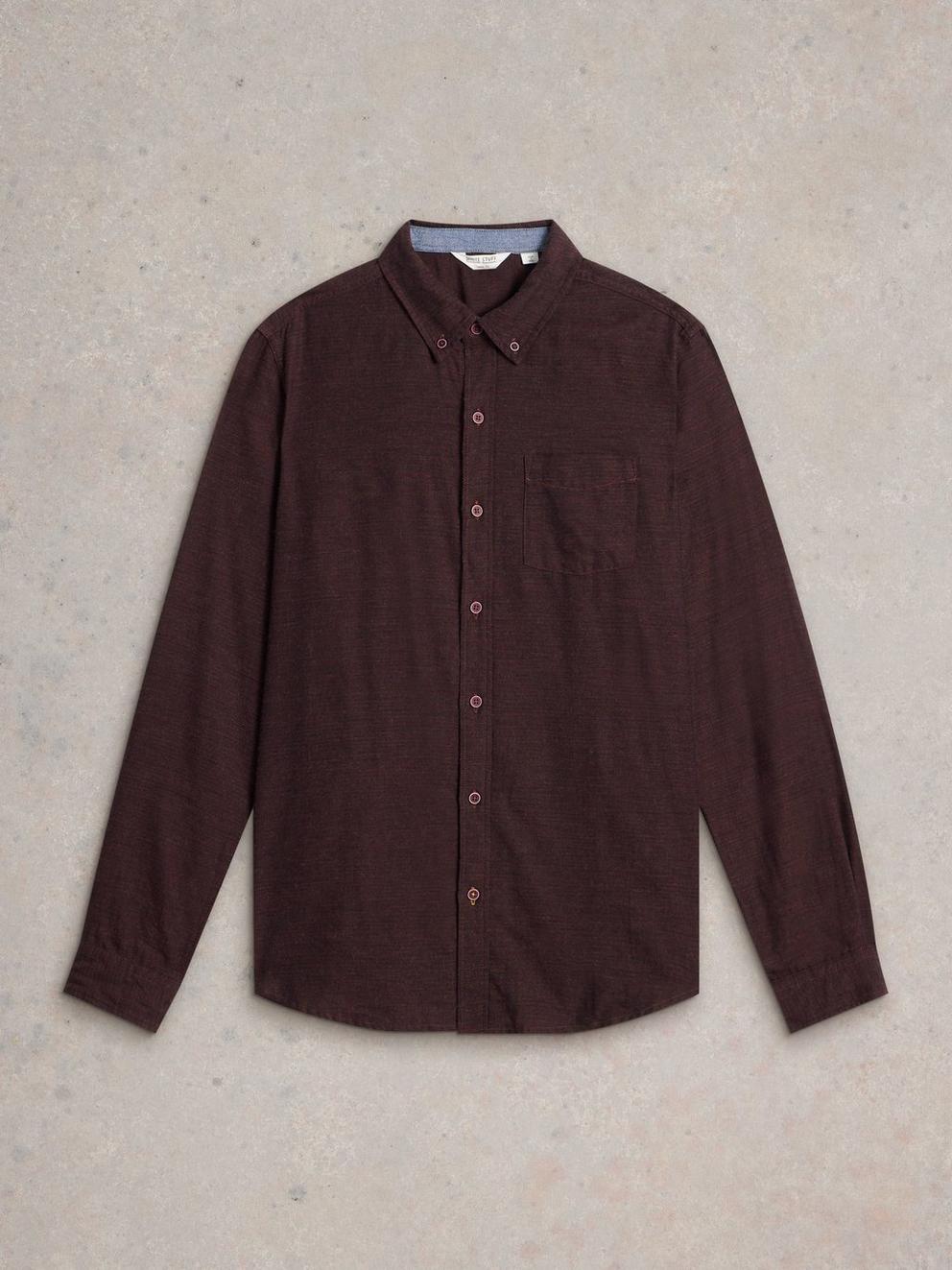 Textured Slub LS Shirt in DK PLUM - FLAT FRONT