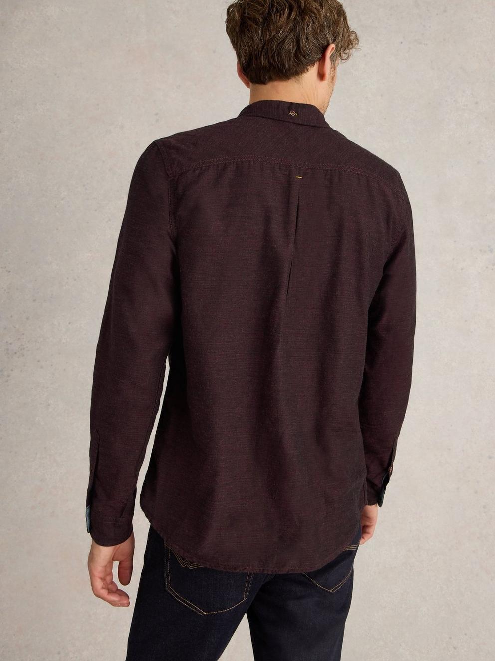 Textured Slub LS Shirt in DK PLUM - MODEL BACK