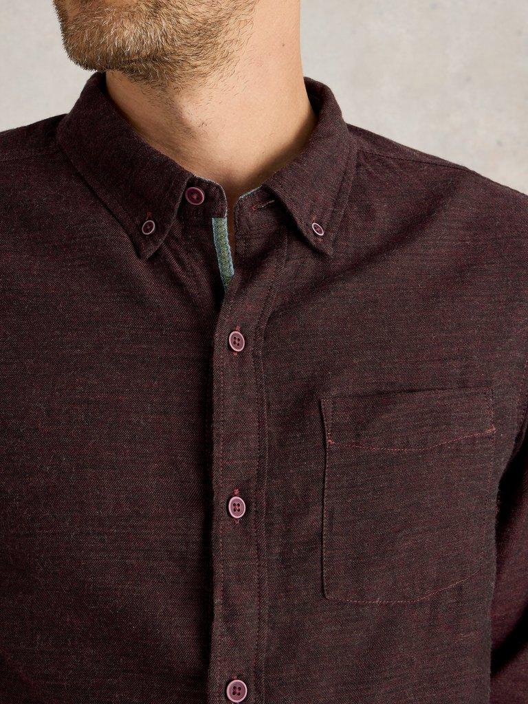 Textured Slub LS Shirt in DK PLUM - MODEL DETAIL