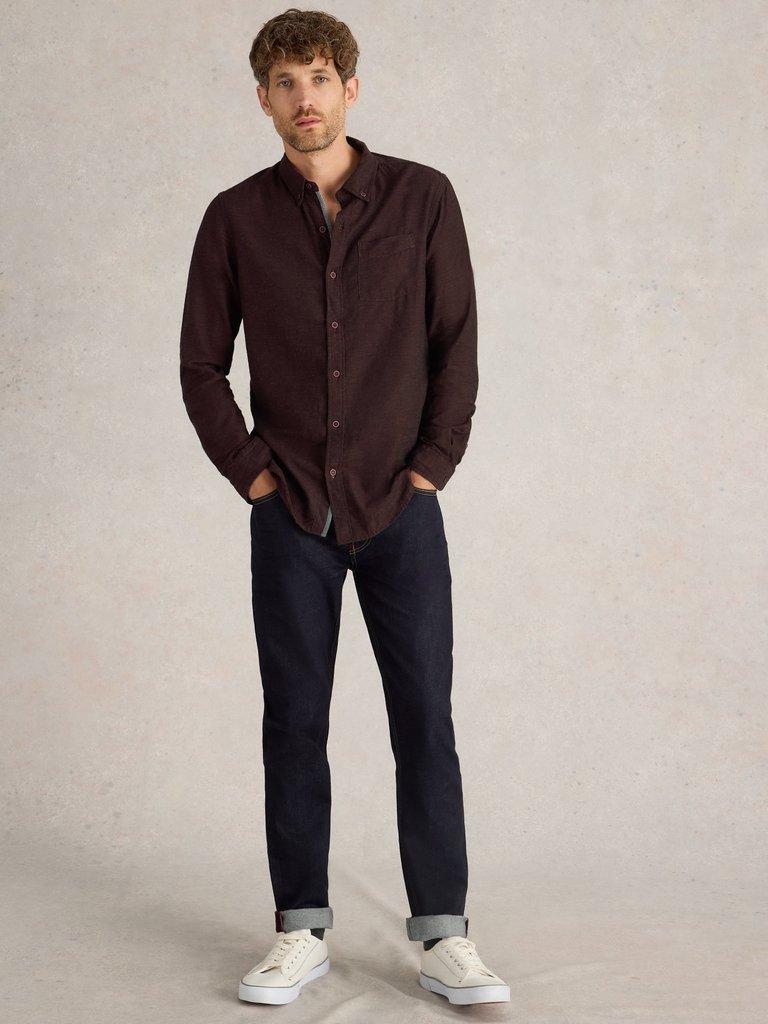 Textured Slub LS Shirt in DK PLUM - MODEL FRONT