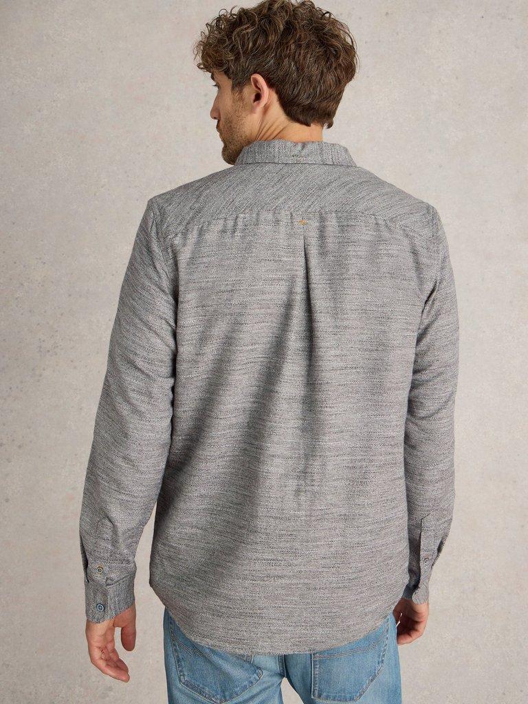 Textured Slub LS Shirt in LGT GREY - MODEL BACK