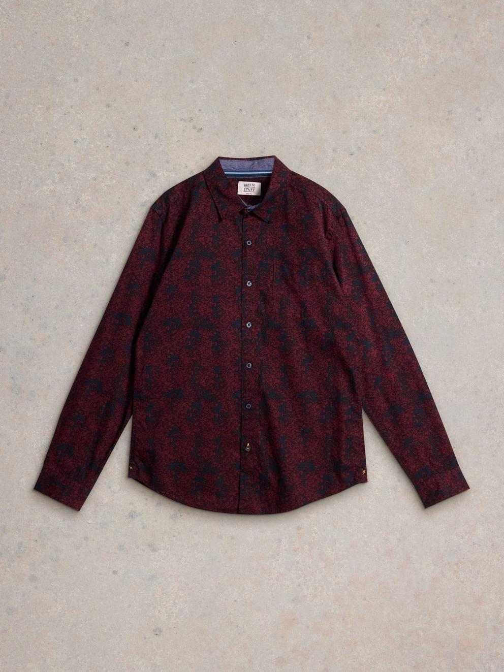 Floral Wreath Printed Shirt in PLUM PR - FLAT FRONT