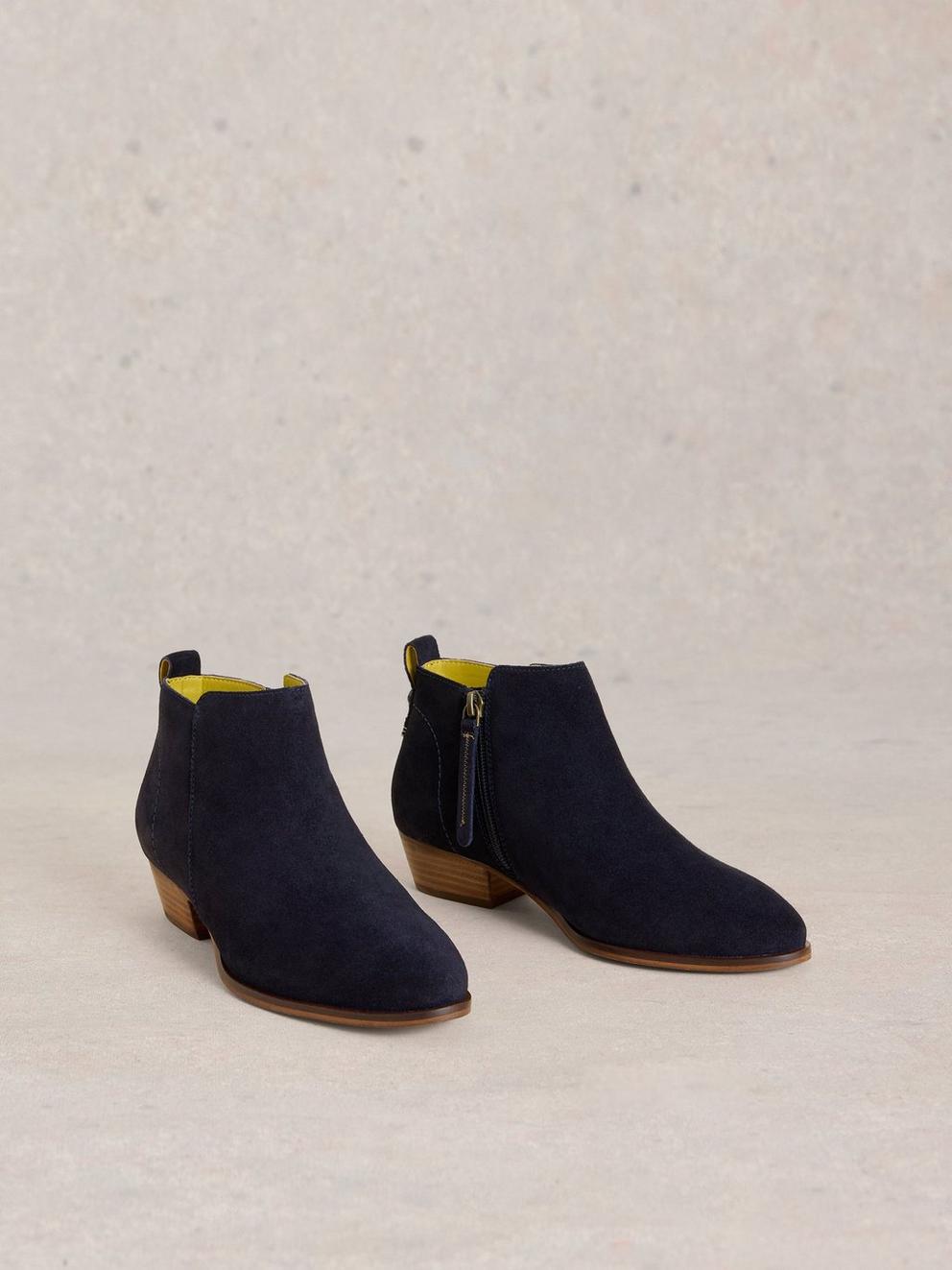 Willow Suede Ankle Boot in DARK NAVY - FLAT FRONT