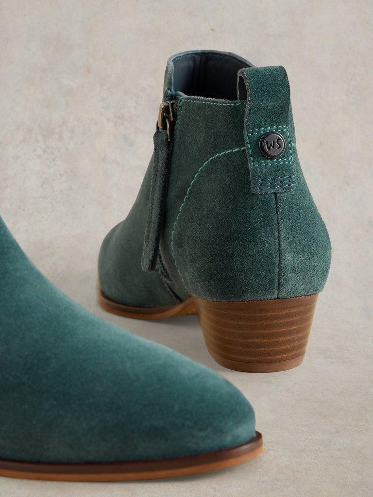 Willow Suede Ankle Boot in DK TEAL - FLAT DETAIL