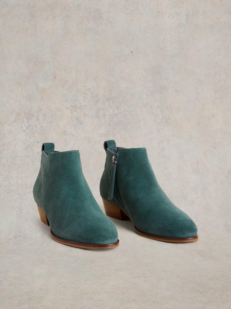 Willow Suede Ankle Boot in DK TEAL - FLAT FRONT