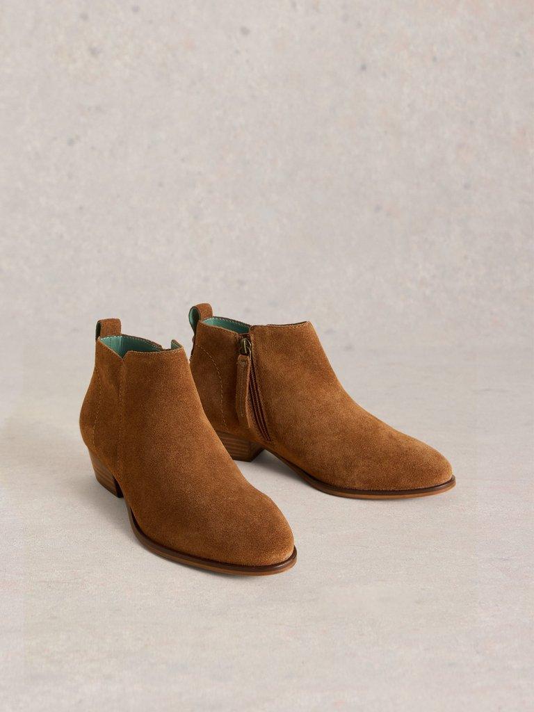 Willow Suede Ankle Boot in MID TAN - FLAT FRONT