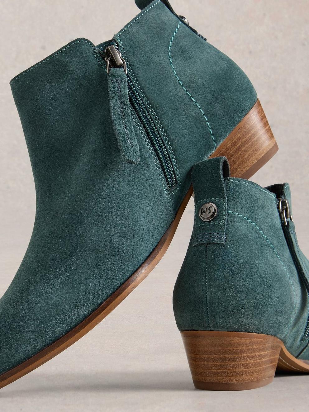 Willow Suede Ankle Boot in MID TEAL - FLAT DETAIL
