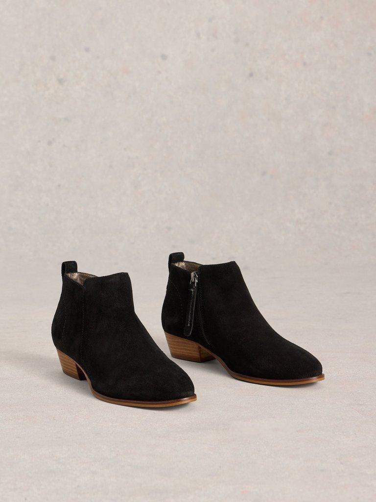 Willow Suede Ankle Boot in PURE BLK - FLAT FRONT