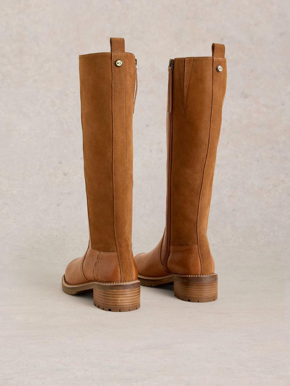 Serena Leather Knee High Boot in MID TAN - FLAT BACK