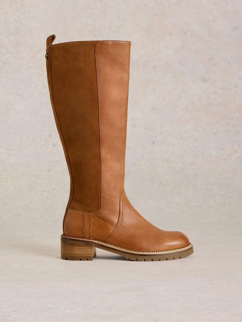 Serena Leather Knee High Boot in MID TAN - LIFESTYLE