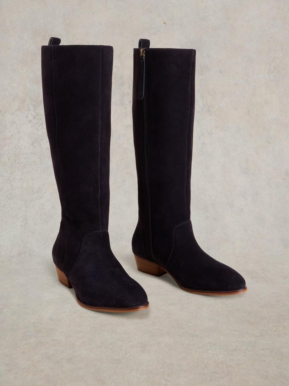 Willow Suede Knee High in DARK NAVY - FLAT FRONT