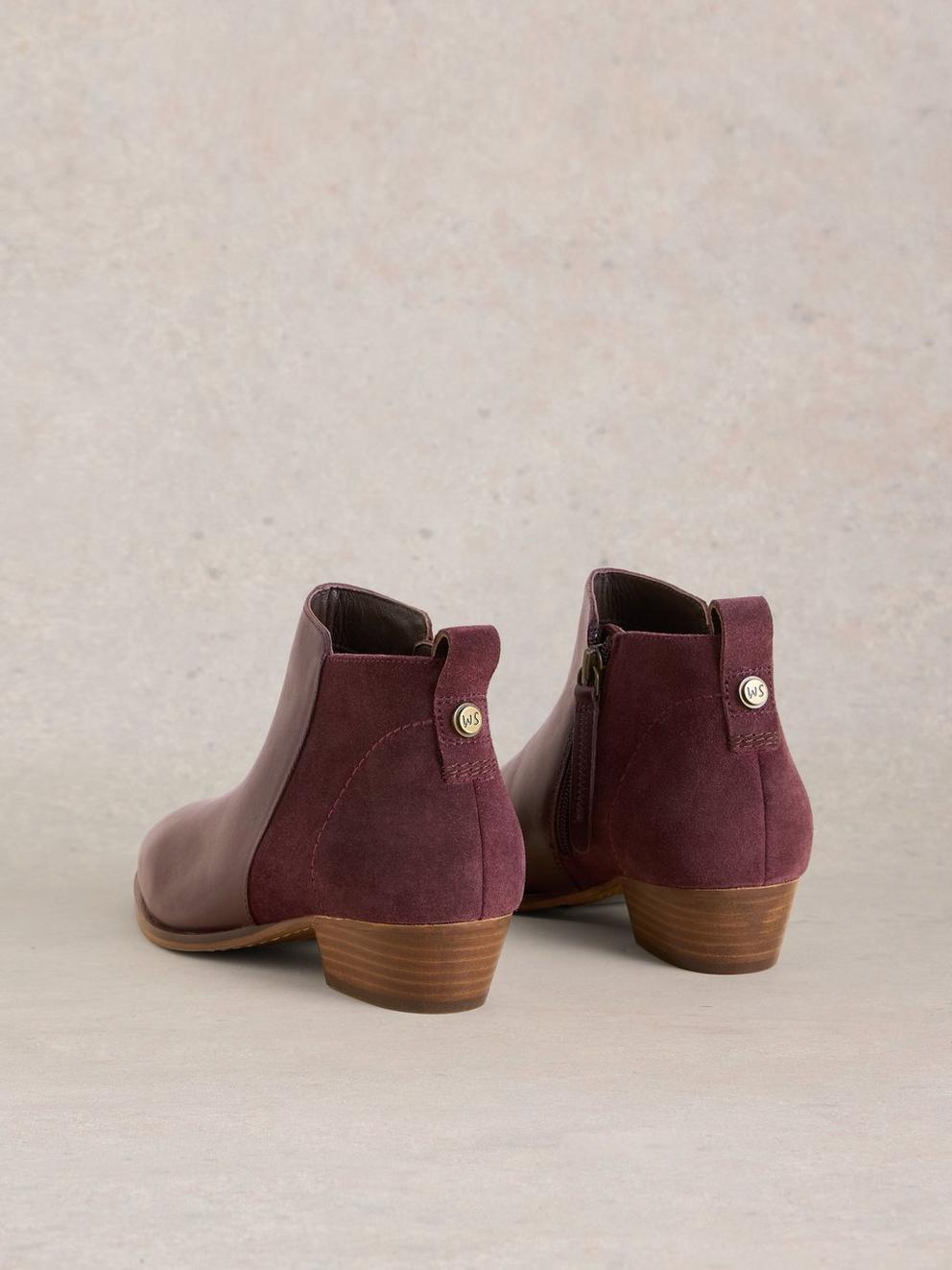 Willow Leather Mix Ankle Boot in DK PLUM - FLAT BACK