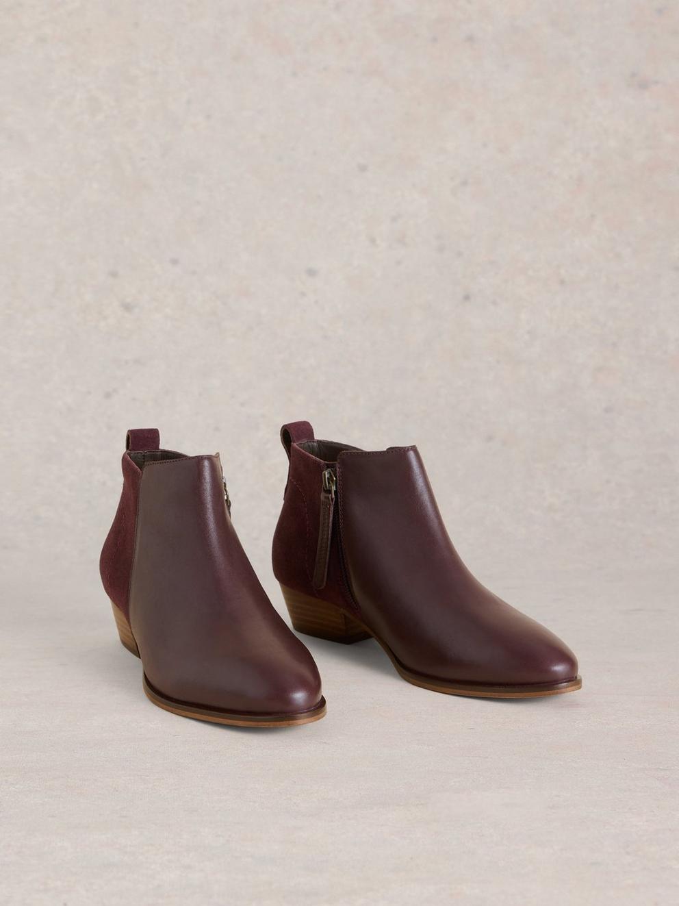 Willow Leather Mix Ankle Boot in DK PLUM - FLAT FRONT