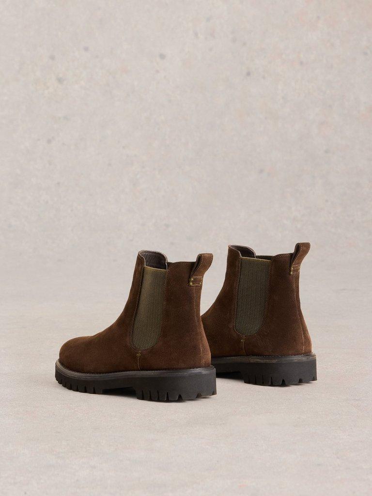 Chunky Chelsea Suede Boot in DK BROWN - FLAT BACK